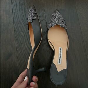 Manolo Blahnik Patricia Floral Kitten Heels